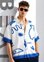 Mens Printed Half Boxy Shirt