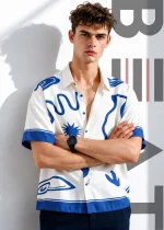 Mens Printed Half Boxy Shirt - Image 2