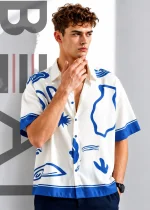 Mens Printed Half Boxy Shirt - Image 3