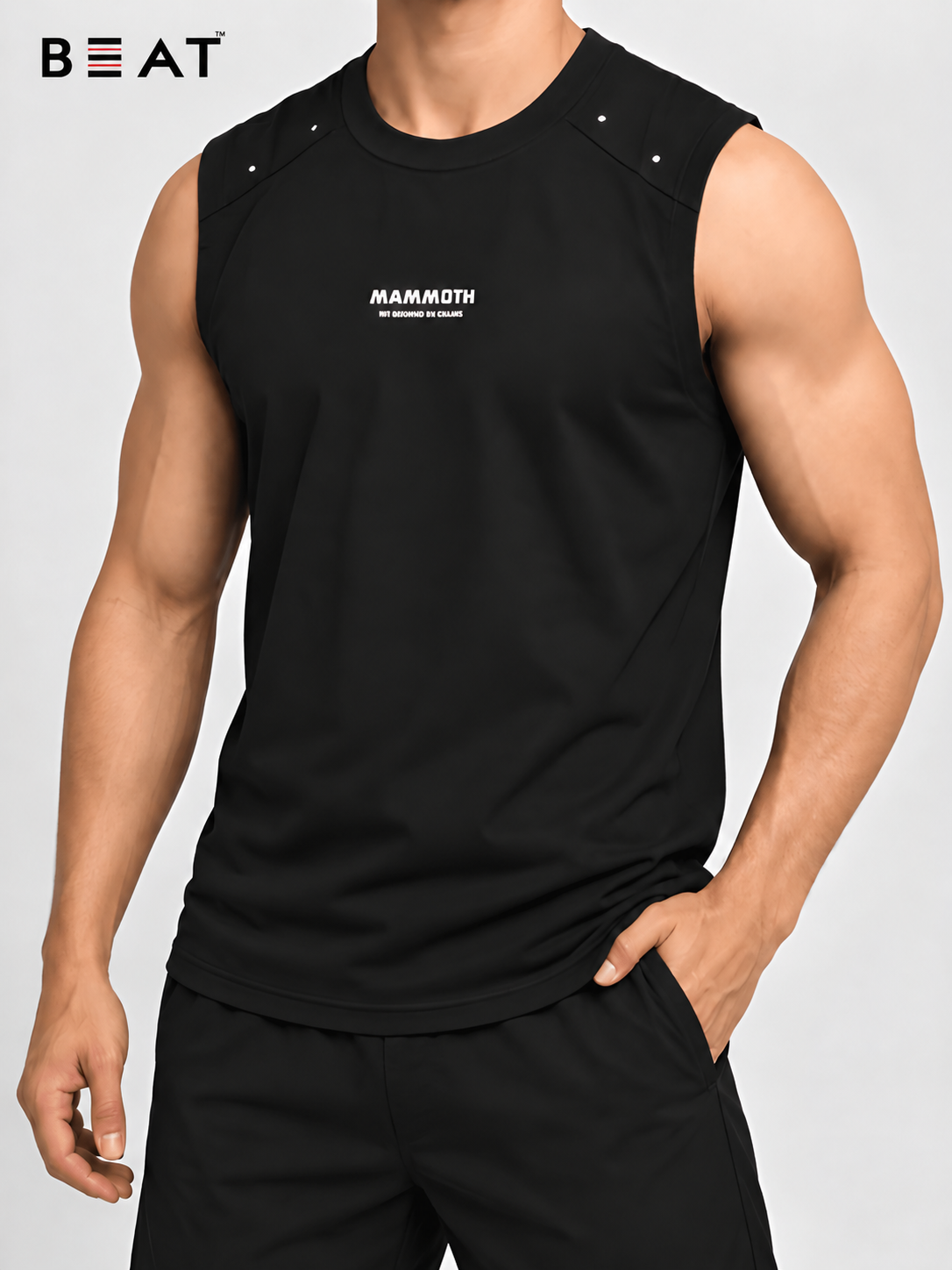 Black sleeveless portrait with BEAT logo-1 BEAT Sleeveless Tank Top - Image 1