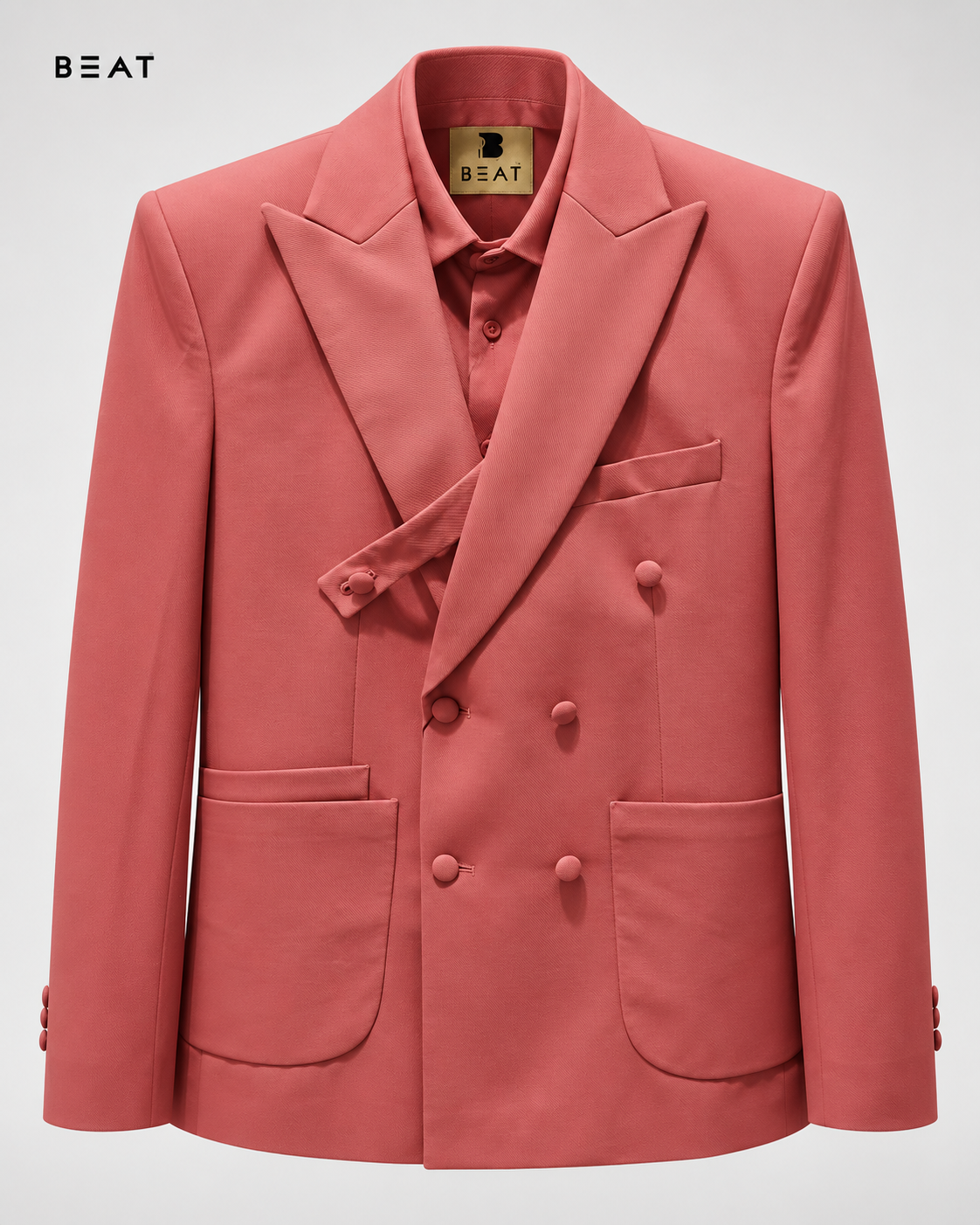 Rose-pink BEAT double-breasted blazer Complete Suit Set — Blazer, Pant & Full Shirt - Image 1