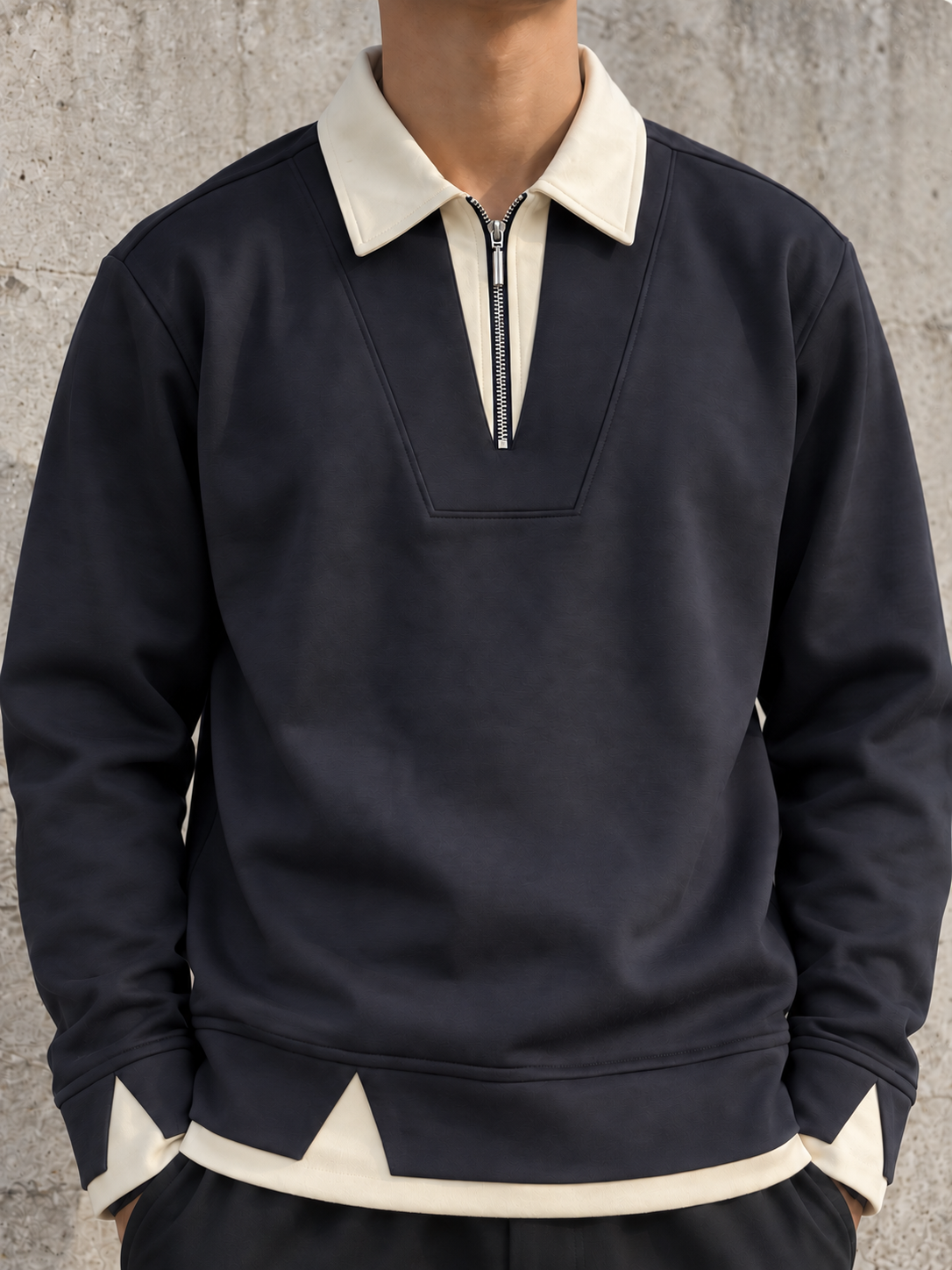 Silver zipper on navy tape_no_ai_metadata Premium Full Sleeve Zipper Polo - Image 1