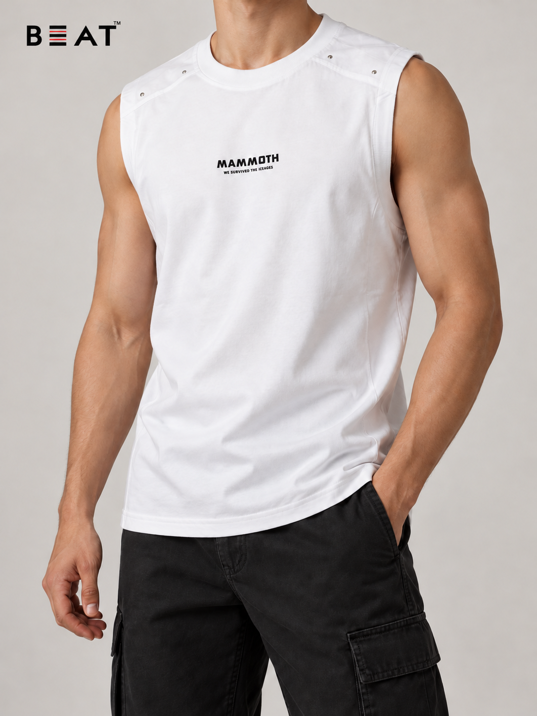 White sleeveless top with BEAT logo - Copy BEAT Sleeveless Tank Top - Image 1
